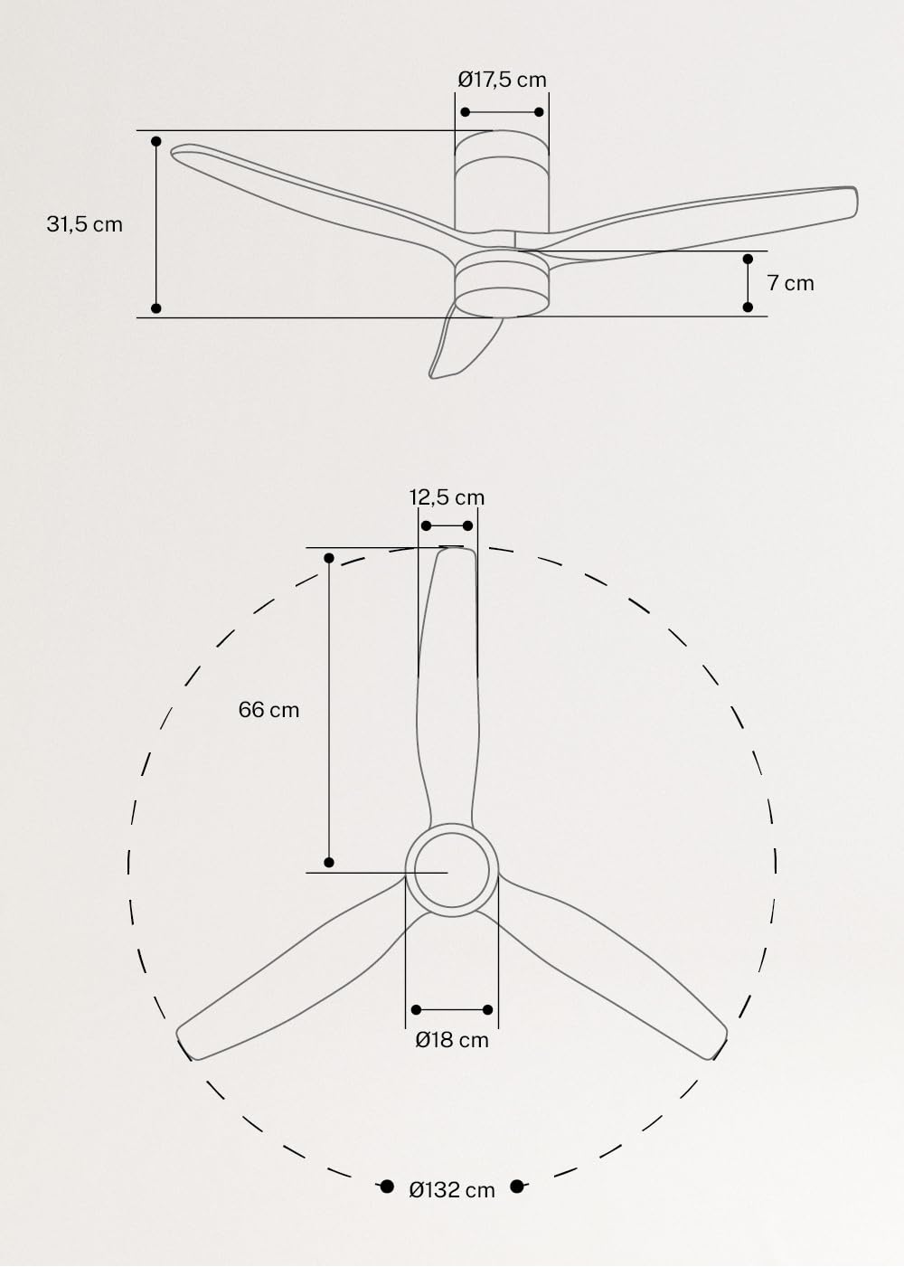 CREATE / WINDCALM/Ventilador de techo ABS con luz negro con Wifi y mando / 40W, Silencioso, Ø132 cm, 6 velocidades, 3 temperaturas de luz, temporizador, función verano-invierno