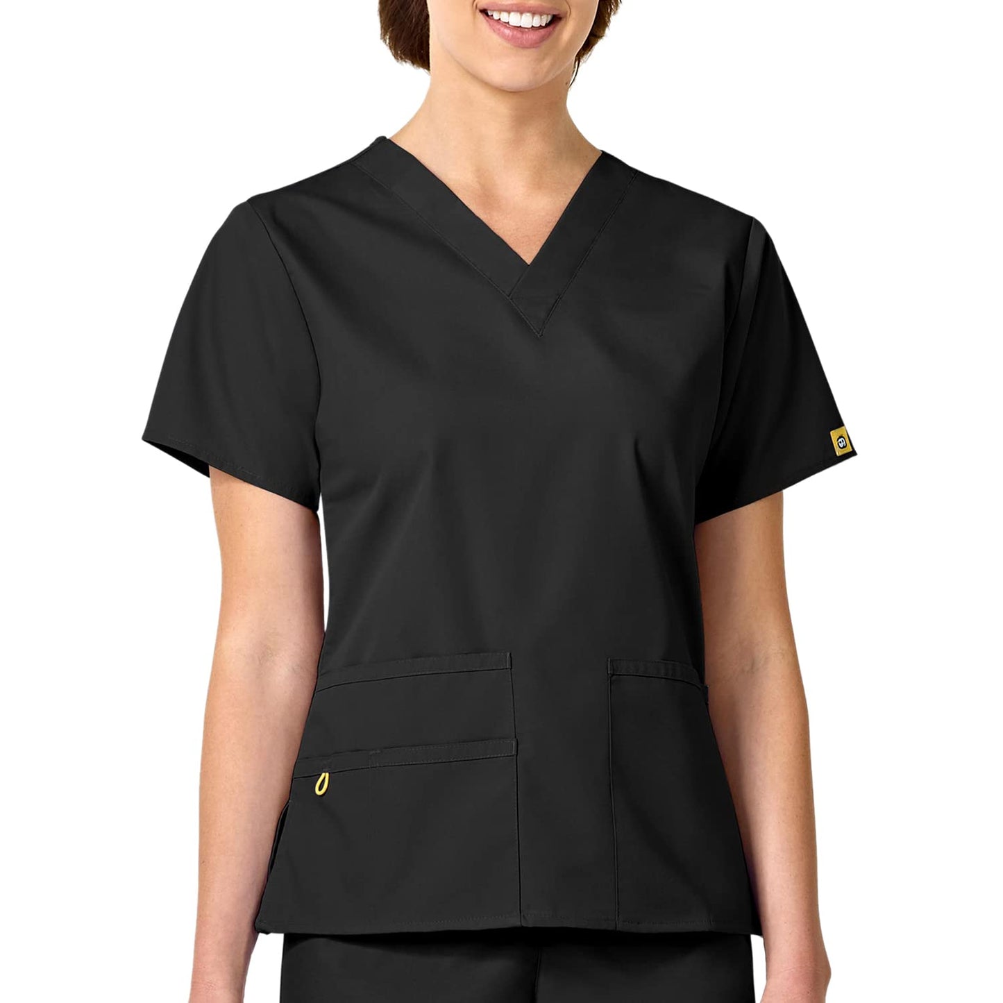 WonderWink Womens Origins Bravo V-Neck Top Medical Scrubs Shirt, Black, Medium US