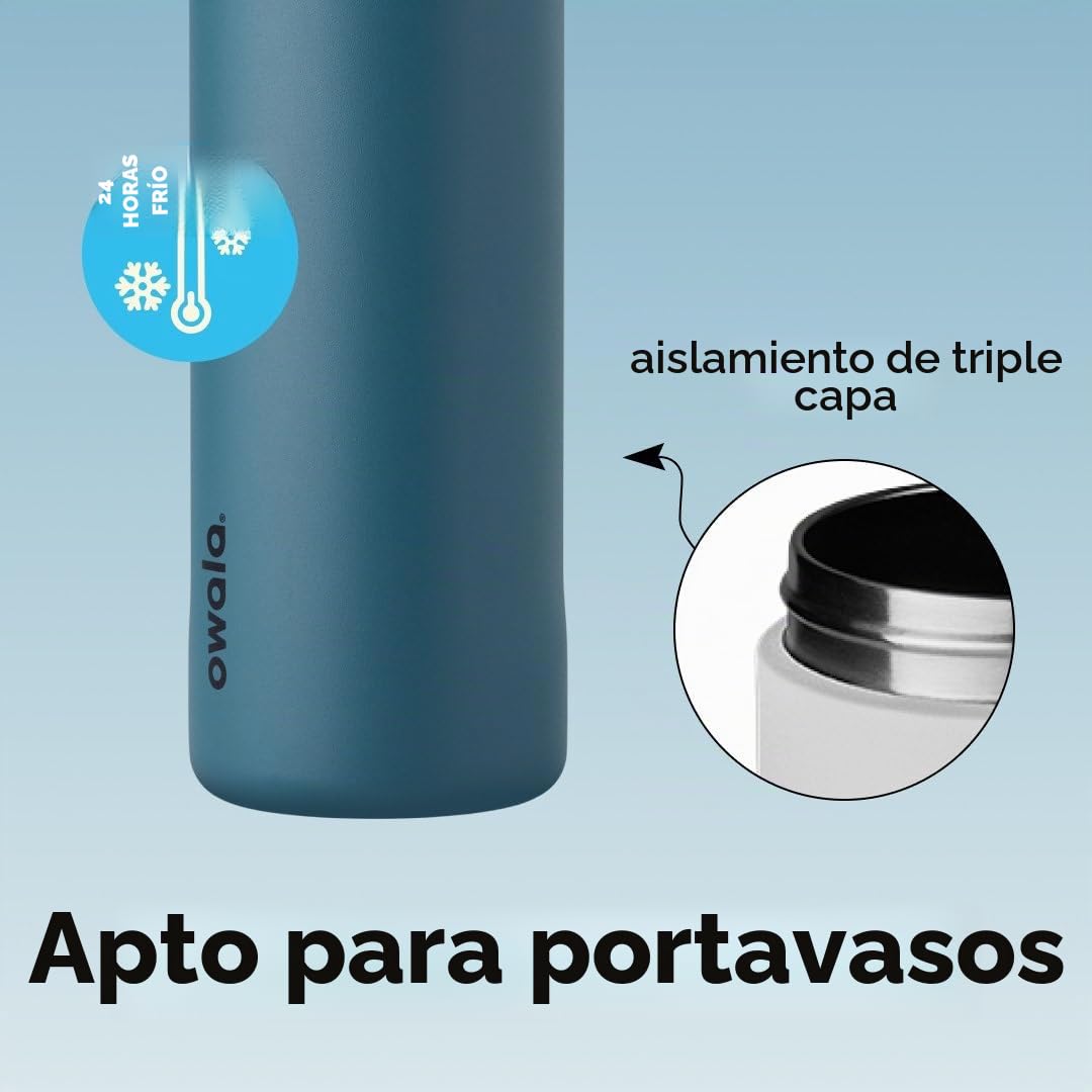 Owala FreeSip botella agua acero inoxidable con pajita, 710 ml - Botella térmica a prueba de fugas para el deporte y los viajes, sin BPA, Denim