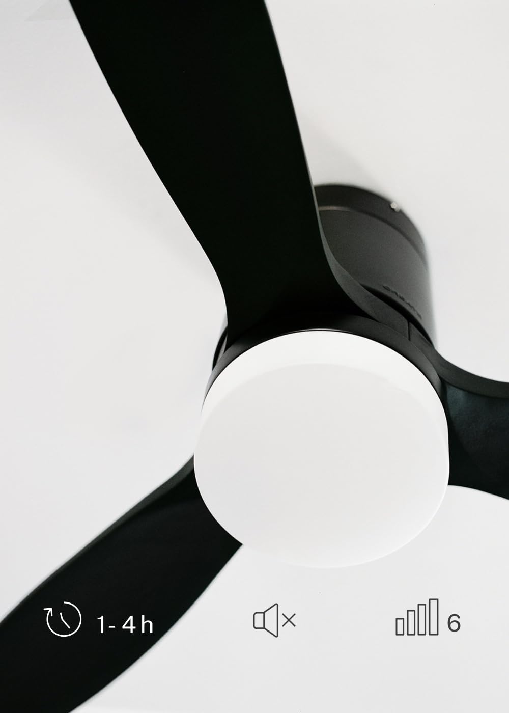 CREATE / WINDCALM/Ventilador de techo ABS con luz negro con Wifi y mando / 40W, Silencioso, Ø132 cm, 6 velocidades, 3 temperaturas de luz, temporizador, función verano-invierno