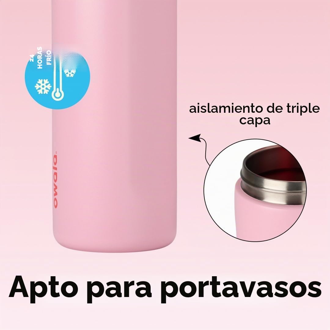 Owala FreeSip botella agua acero inoxidable con pajita, 710 ml - Botella térmica a prueba de fugas para el deporte y los viajes, sin BPA, Angle Food Cake