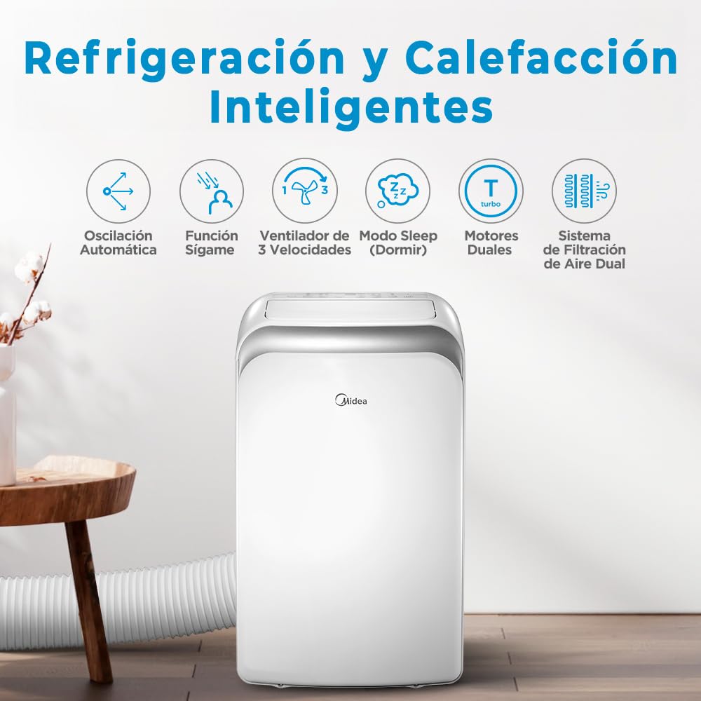 MIDEA Pingüino Aire Acondicionado Portátil Frío y Calor 3000 Frigorías / 12000 BTU - Climatizador silencioso con bomba 3500 W Air conditioner 4 modalidades con kit de ventana y control remoto