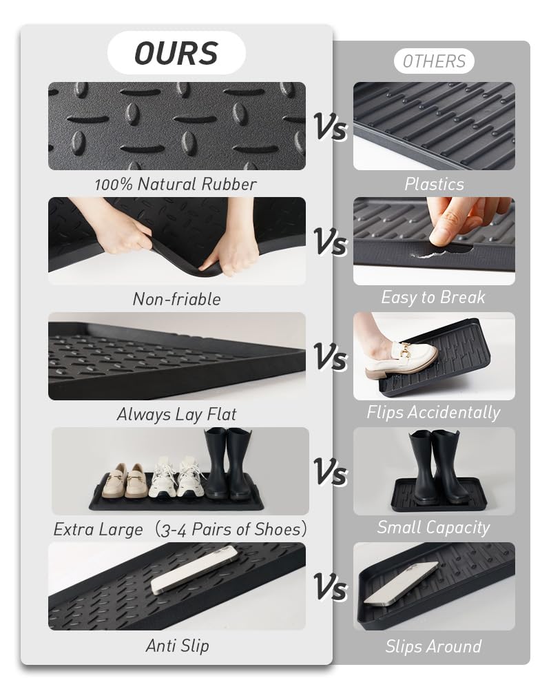 SUPENUIN Alfombrilla de goma resistente con borde impermeable para zapatos, para entrada, interior y exterior, multiusos, atrapa todas las bandejas, almacenamiento de zapatos de entrada, 16 x 27.5