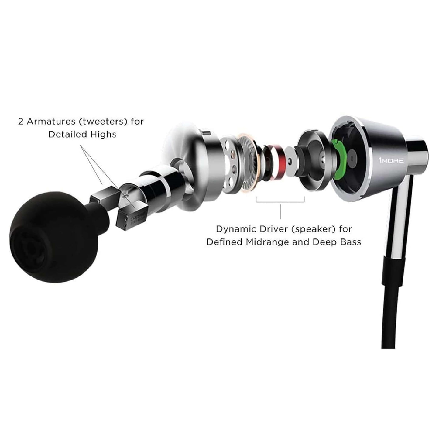 1MORE E1001 Ecouteur intra-auriculaire (couleur argent) très haute résolution triple driver (transducteur) - Casque avec microphone intégré et bouton télécommande multifonctions pour iOS et Android