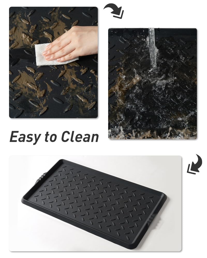 SUPENUIN Alfombrilla de goma resistente con borde impermeable para zapatos, para entrada, interior y exterior, multiusos, atrapa todas las bandejas, almacenamiento de zapatos de entrada, 16 x 27.5