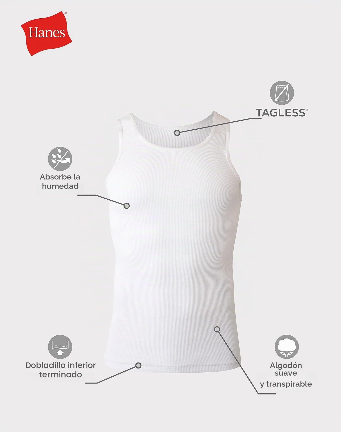 Hanes 372ap6 - Camisetas interiores para hombre Tagless®, Comfortsoft®, blanco, 6 unidades