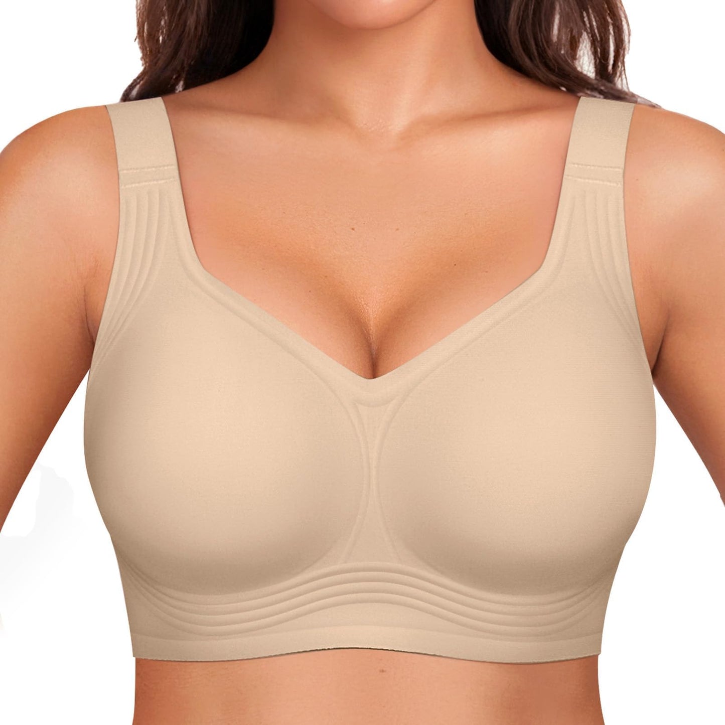 OEAK Brasier sin aros para mujer, talla grande, sin costuras, cobertura completa, push up, cómodo, sin aros, Creamy Beige, X-Large