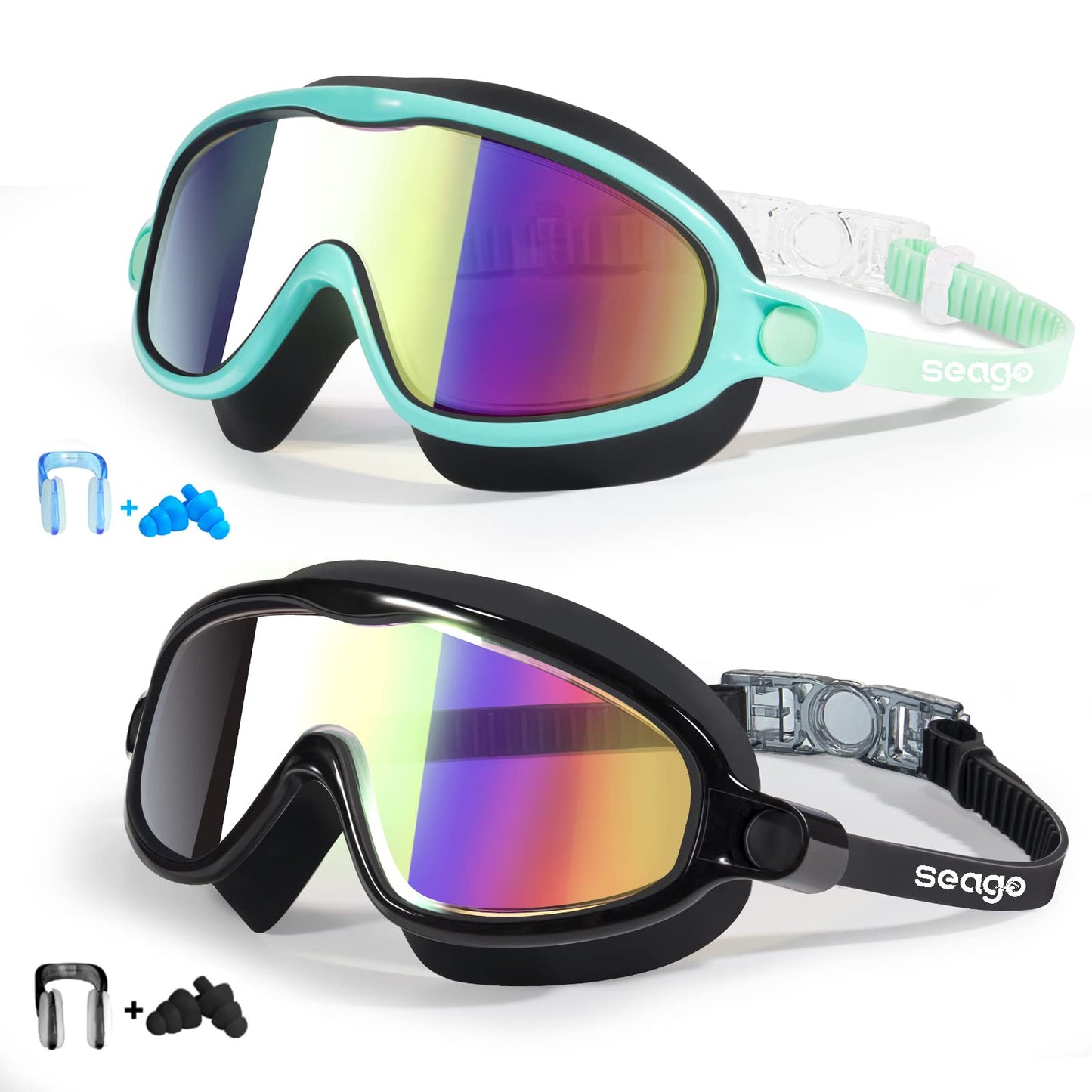 Gafas de natación para niños, 2 unidades, sin fugas, antivaho, visión amplia, protección UV, cristal transparente, impermeables, espejados, adecuados para niños y niñas de 3 a 15 años