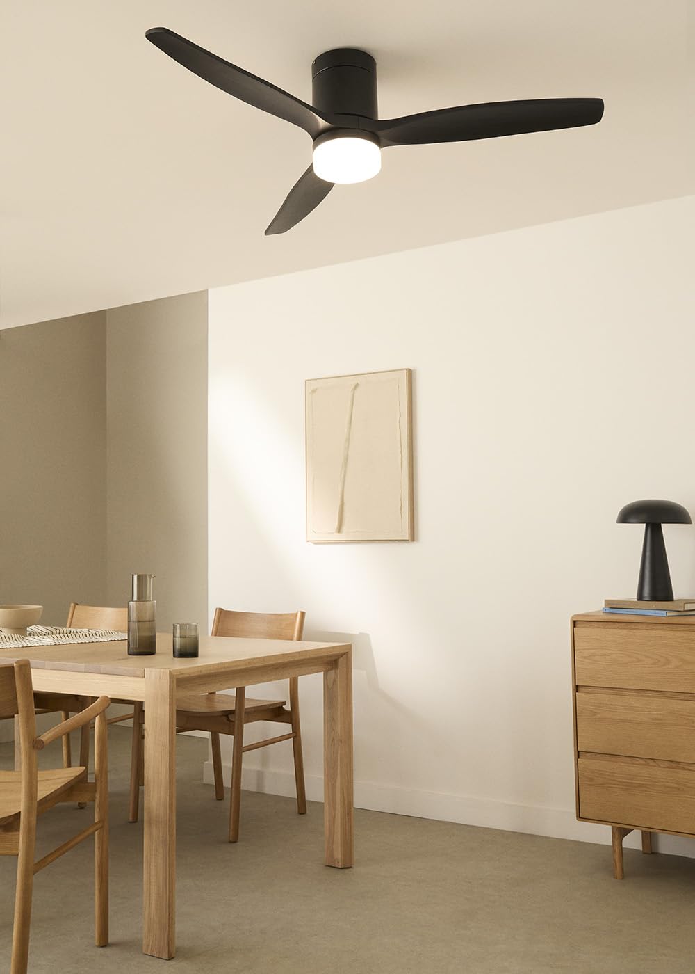 CREATE / WINDCALM/Ventilador de techo ABS con luz negro con Wifi y mando / 40W, Silencioso, Ø132 cm, 6 velocidades, 3 temperaturas de luz, temporizador, función verano-invierno