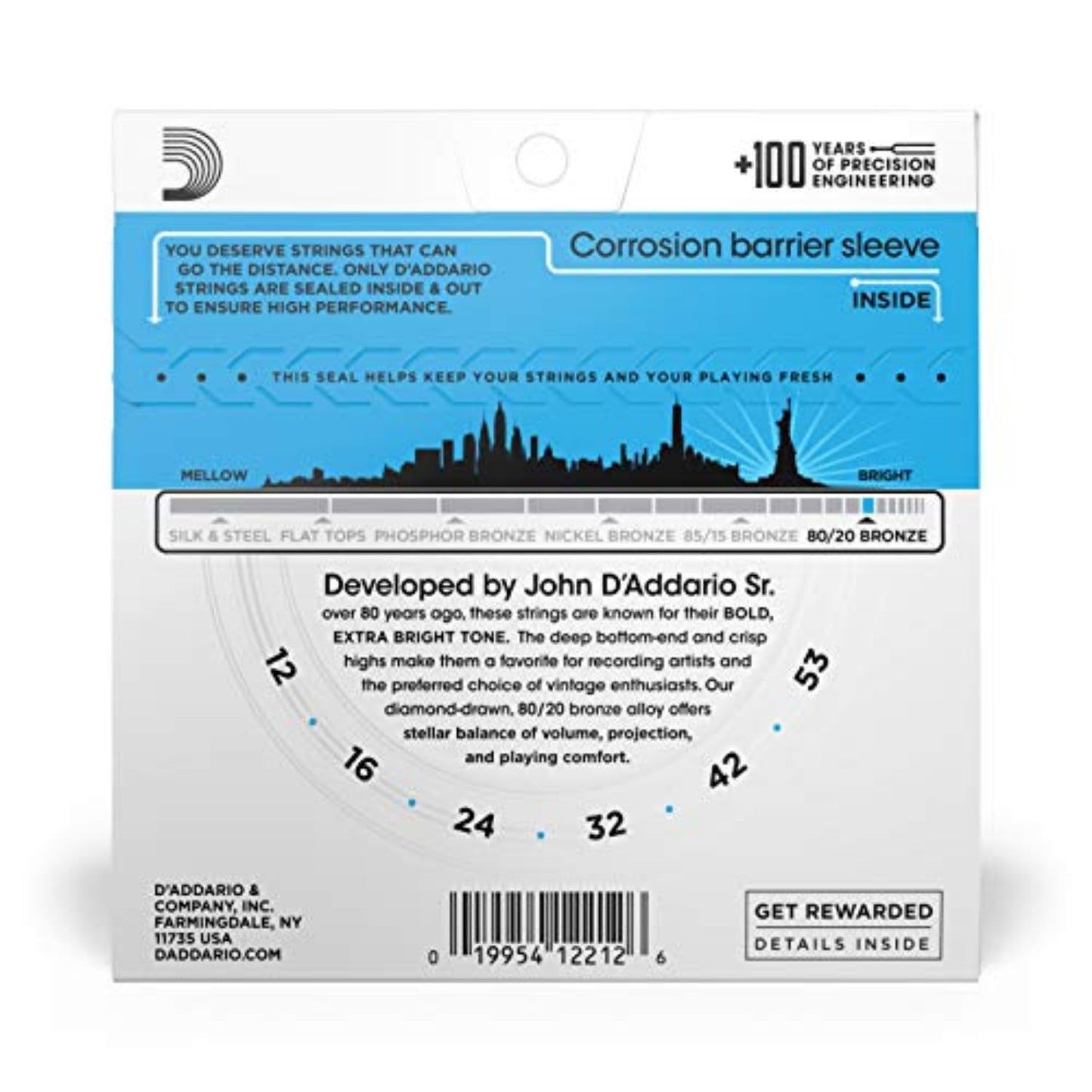 D'Addario Cuerdas Guitarra Acustica - EJ11 Juego de Cuerdas, Naranja, 12-53