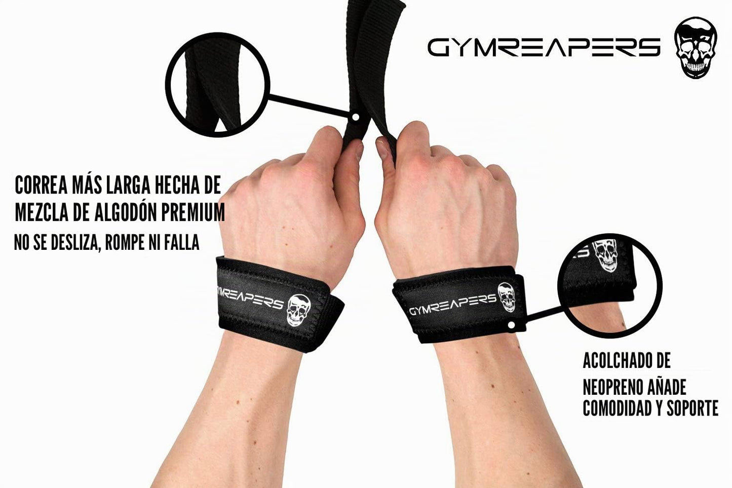 Gymreapers Muñequeras de levantamiento para levantamiento de pesas, culturismo, levantamiento de pesas, entrenamiento de fuerza, peso muerto, neopreno acolchado con algodón de 18 pulgadas (negro)