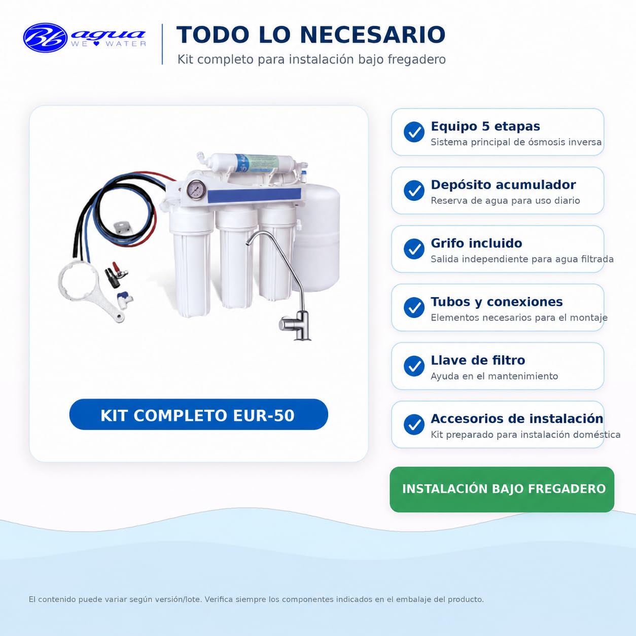 Bbagua Equipo de Osmosis Inversa de 5 Etapas, Blanco, 40cm x 40cm x 14.40 cm