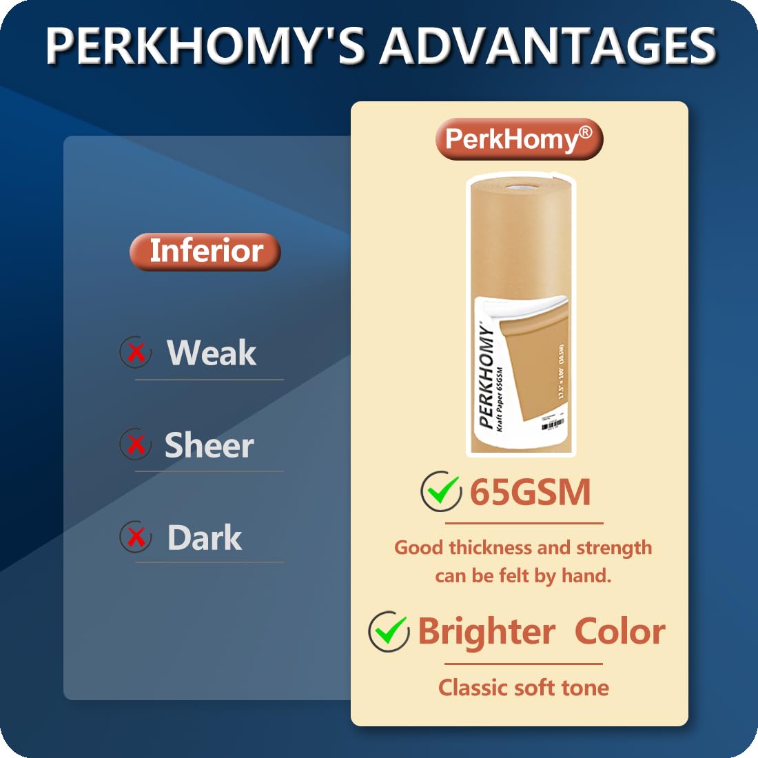 PerkHomy 17.5" x 1,200" (100') Brown Kraft Paper Roll for Gift Wrapping Bulletin Board Kids Craft Art Bouquet Flower Packing Moving Shipping Floor Covering Table 70GSM 50LB (Brown, 17.5" x 100')