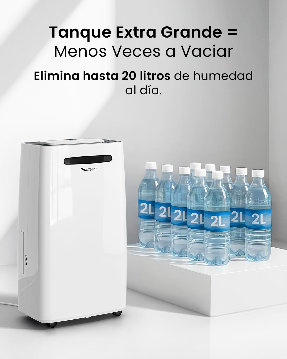 Pro Breeze Deshumidificador Antihumedad 20L, Habitaciones hasta 30m2, Depósito Extraíble y Desagüe Continuo, Pantalla Digital, 4 Modos, Temporizador 24h, seca la ropa - Deshumificador Silencioso