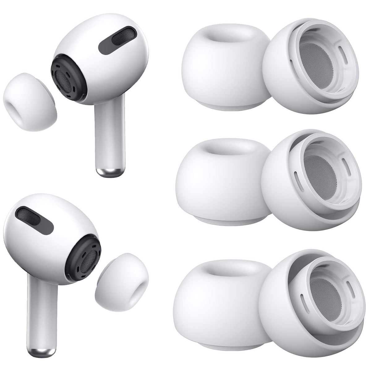 Almohadilla de Repuesto 3 Pares para Airpods Pro y Airpods Pro 2 con Orificio para ReduccióN de Ruido Y Caja de Almacenamiento PortáTil y se Ajustan Al Estuche de Carga (S/M/L)