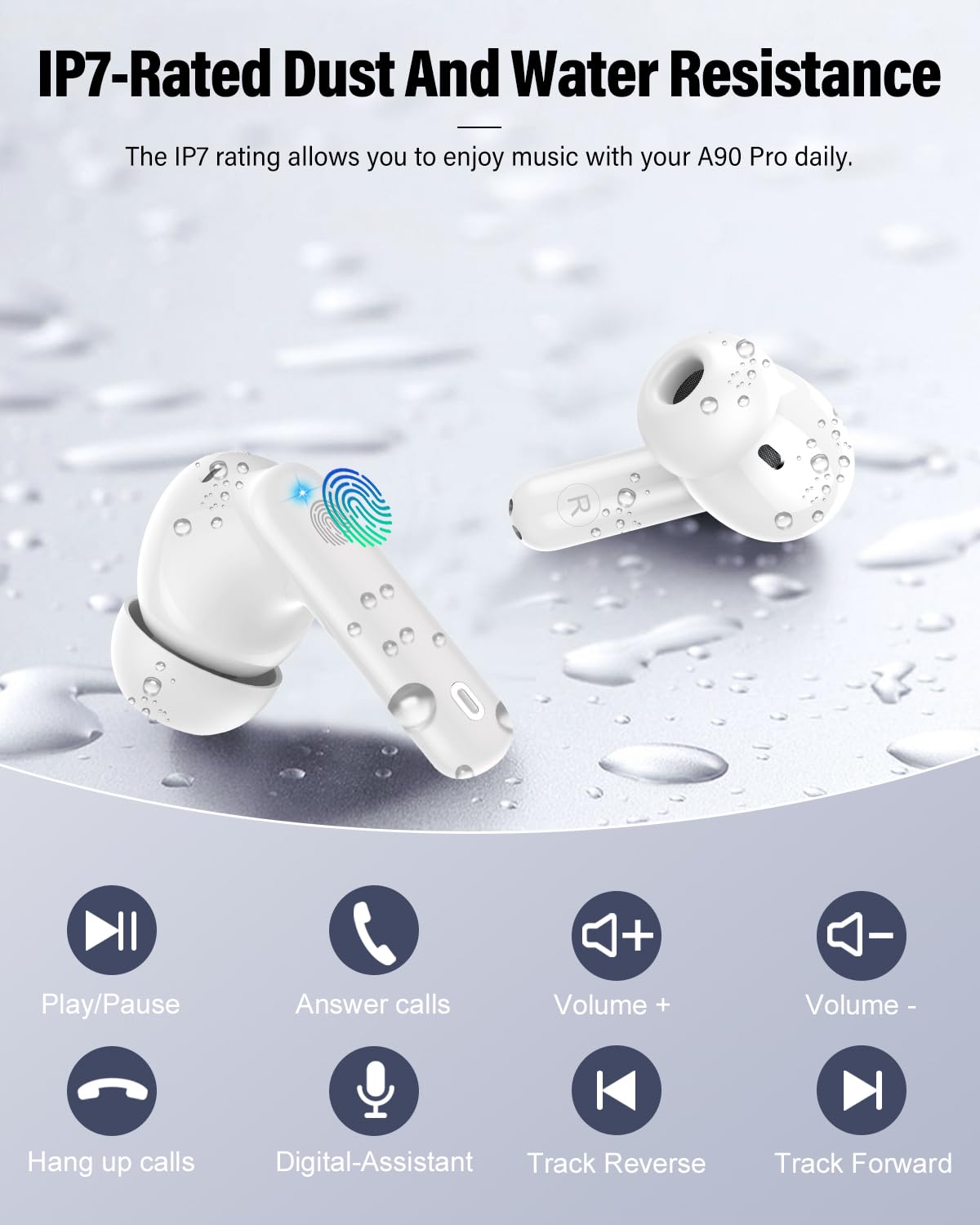 Auriculares inalámbricos, Bluetooth 5.4, estéreo de graves, auriculares con micrófono con cancelación de ruido, pantalla LED, llamadas claras, auriculares Bluetooth impermeables IP7 para laptop