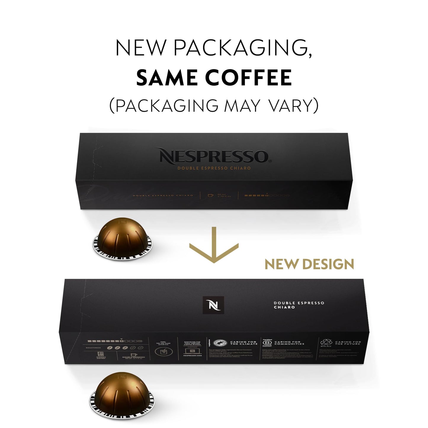 Nespresso Capsules VertuoLine, Double Espresso Chiaro, Medium Roast Espresso Coffee, 30 Count Coffee Pods, Brews 2.7oz