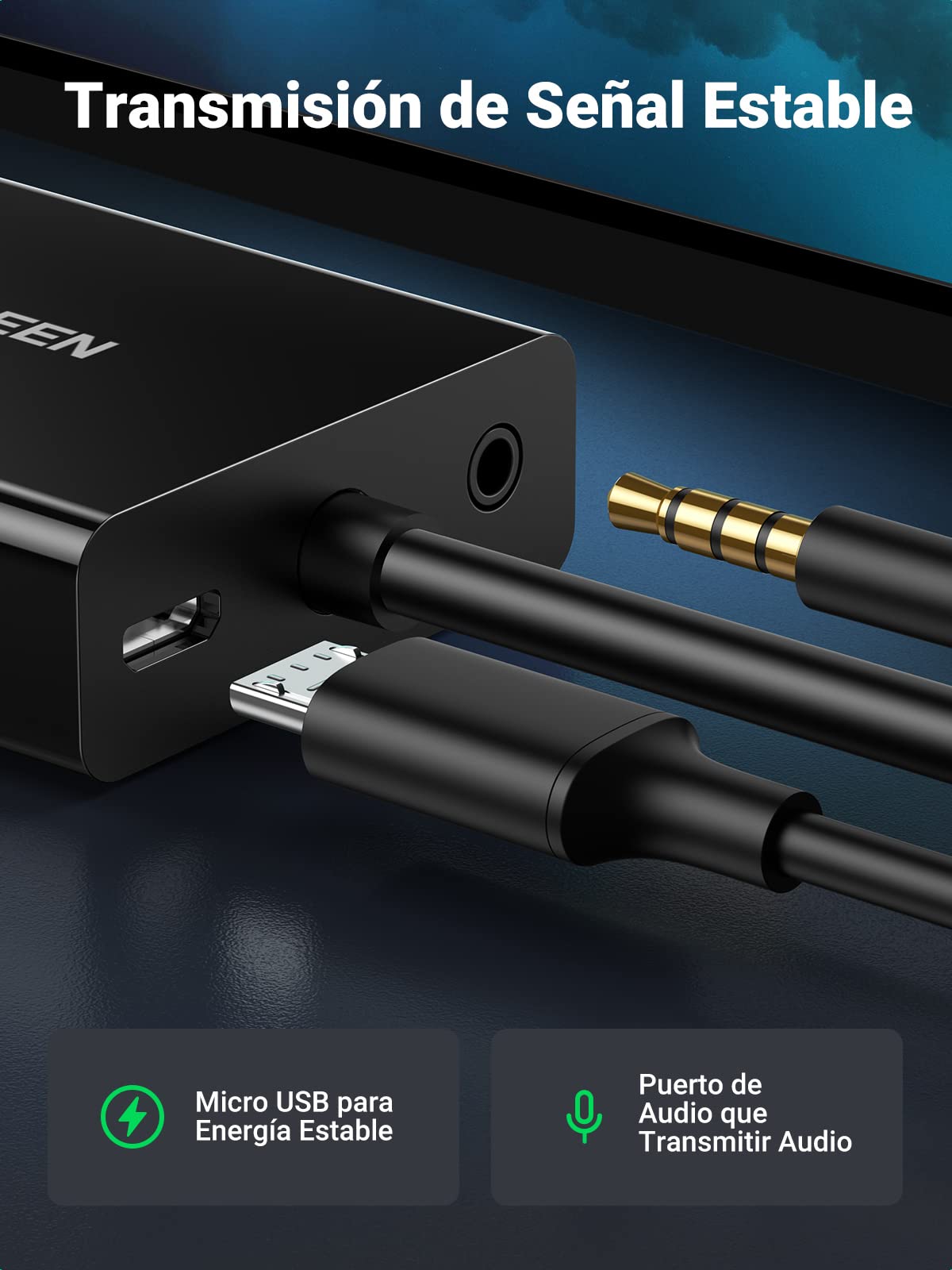 UGREEN Adaptador HDMI a VGA para Chromecast, Adapter 1080P con Audio Compatible con Stick TV, Raspberry Pi, Netflix, Webtv, MSN TV, Receptor TDT HD, Miracast