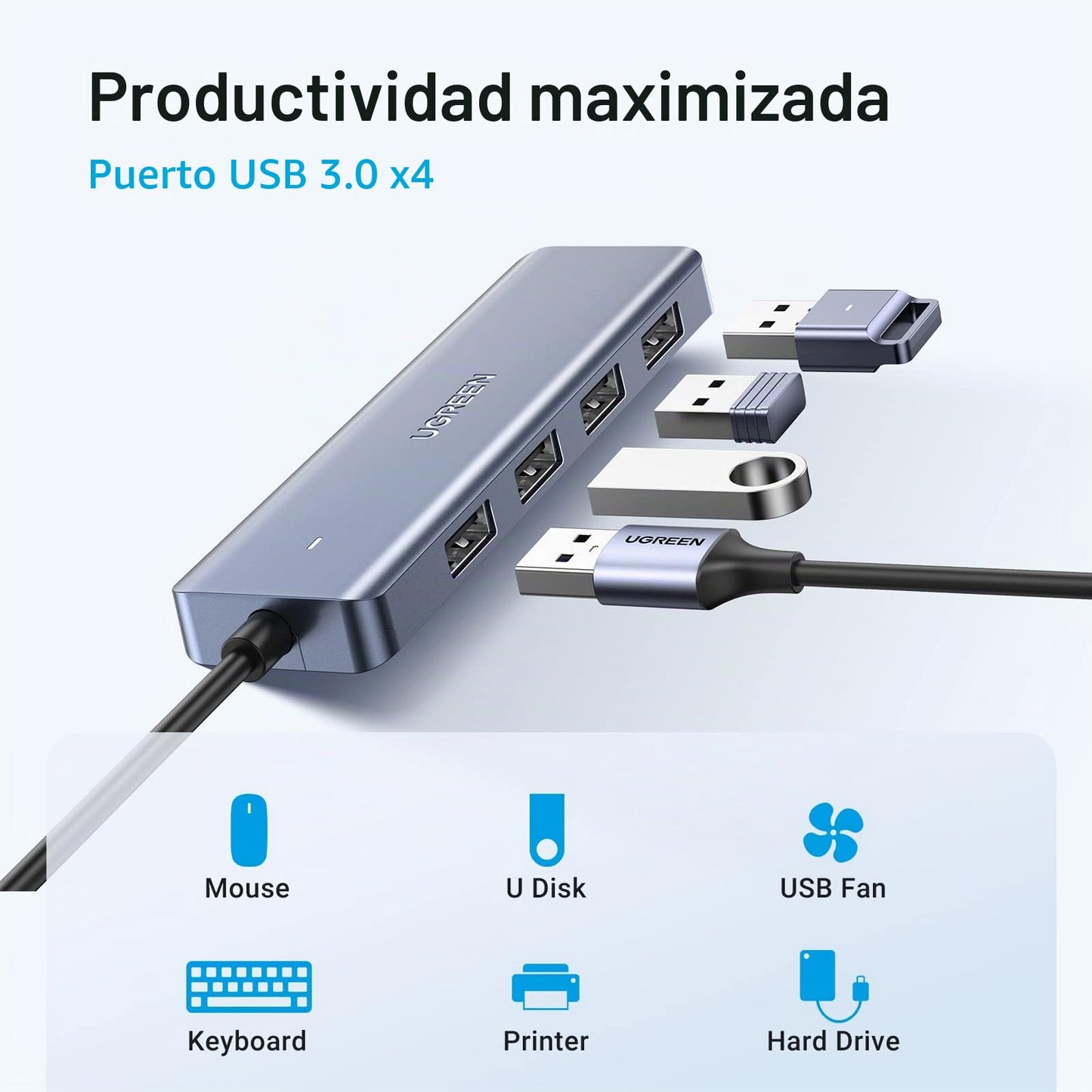 UGREEN Hub USB C a USB A con 4 USB 3.0 para laptop, MacBook Pro/Air, Mac mini M4, iMac, iPad Pro, Chromebook, Dell XPS, Galaxy S23 y más, 0.5 pies