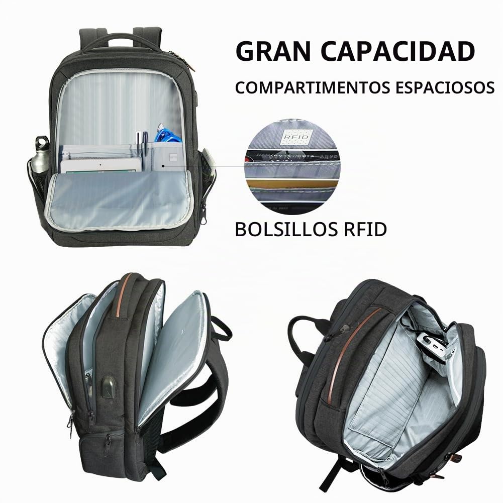KROSER Mochila para Portátil Mochila Grande para Computadora hasta 17.3" Hidrófugo Mochila Escolar de Viaje Mochila Informal para Negocios/Universidad/Mujeres/Hombres Laptop Backpack