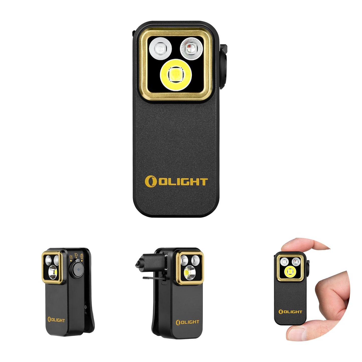 OLIGHT Oclip Pro S EDC - Linterna con clip, 600 lúmenes tipo C recargable con LED blanco, UV y RGB, luces de flash magnéticas para trabajo, señalización, inspección y uso al aire libre (negro)