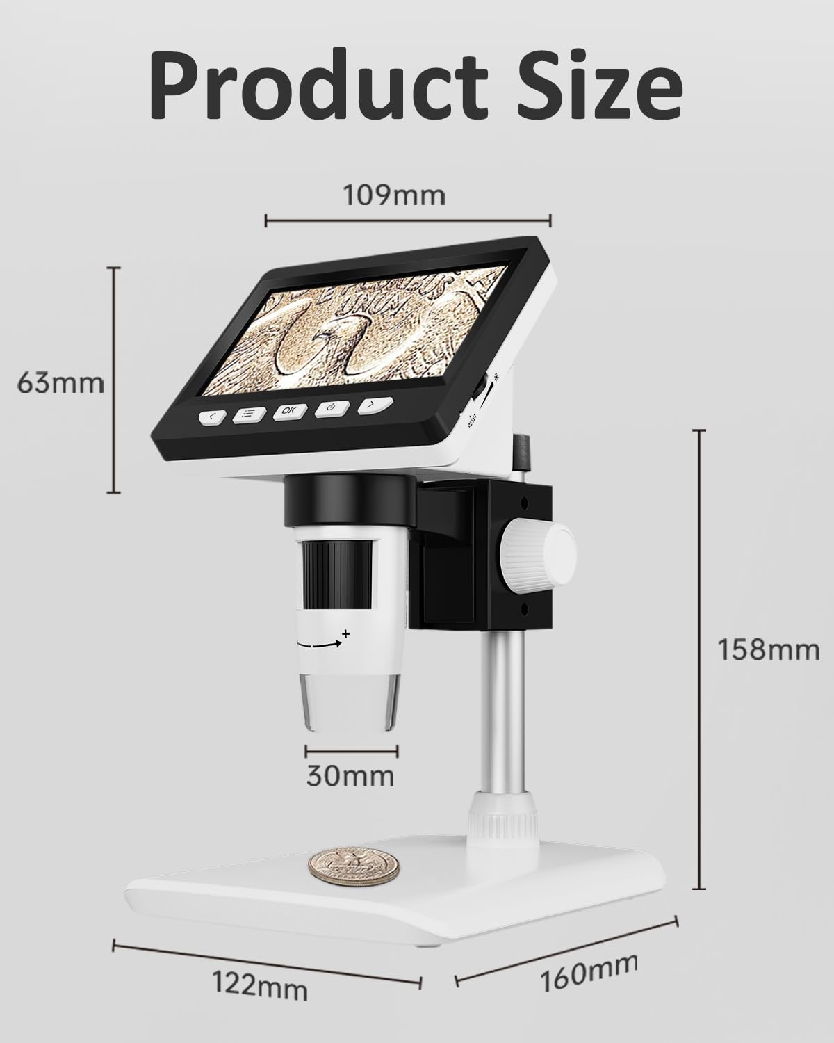 Microscopio Digital Electrónico portátil de 4.3 Pulgadas 1080P con 8 Luces LED Ajustables, Profesional para niños/Adultos 50-1000X, Vista de PC, Compatible con Windows MacOS