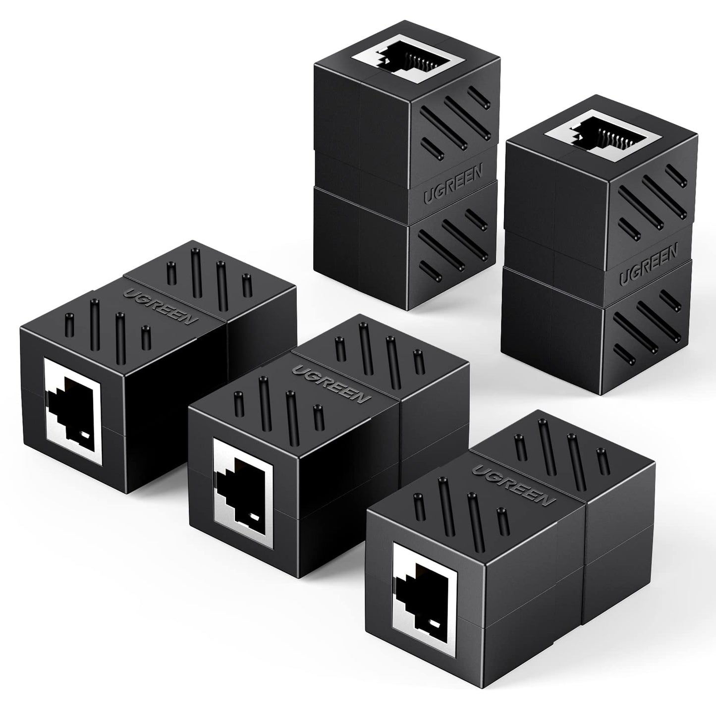 UGREEN 5 Unidades Adaptador RJ45 Hembra, Conector LAN Acoplador para Gigabit Ethernet 1000Mbps Cable de Red Cat 7/6/5 (Negro)