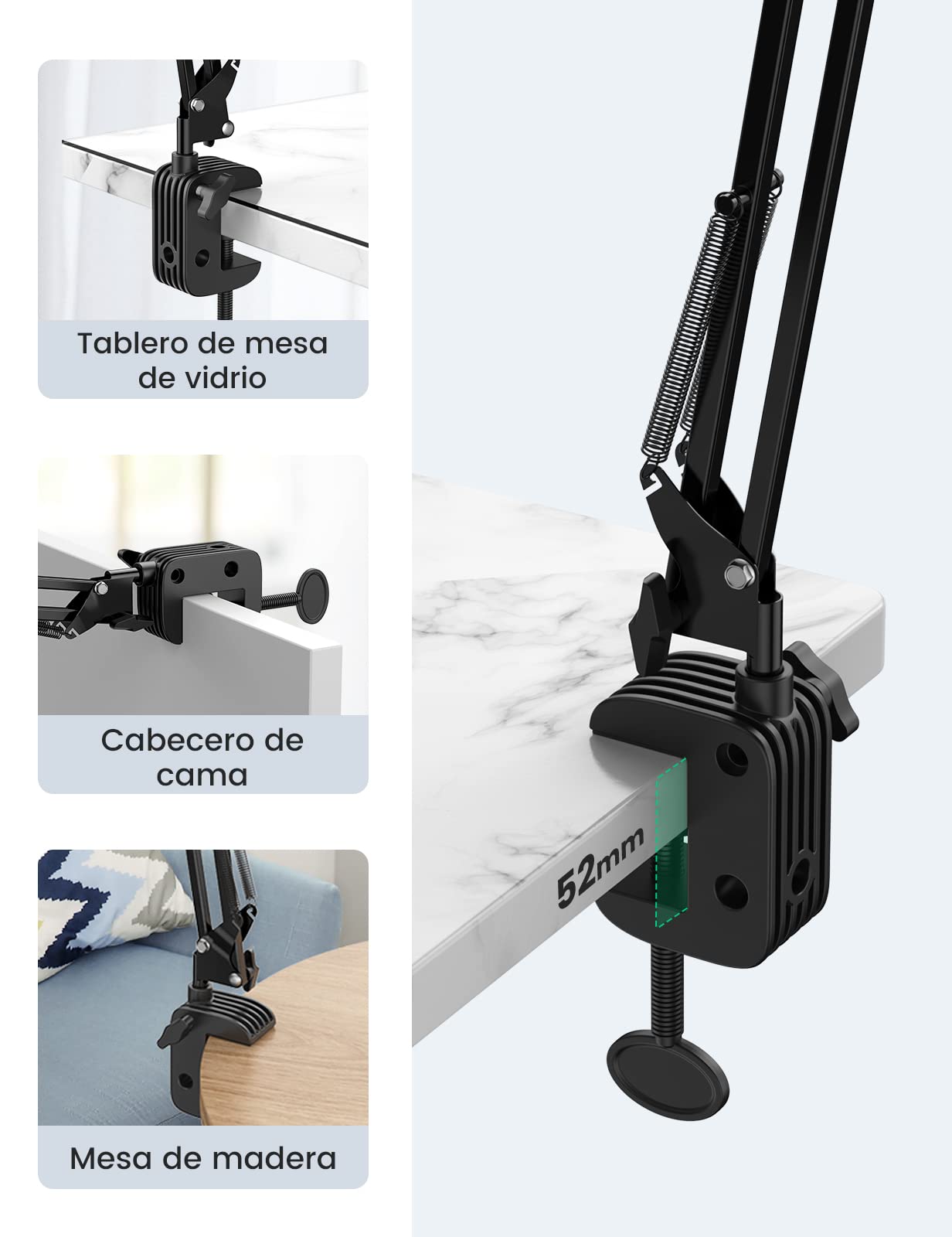 UGREEN Soporte Tablet Cama, Soporte Metálico para Movil de Mesa Brazo Articulado Multiángulo Ajustable Compatible con Tabletas de 4"-12,9" como Redmi Pad iPad iPhone 16 Galaxy Tab