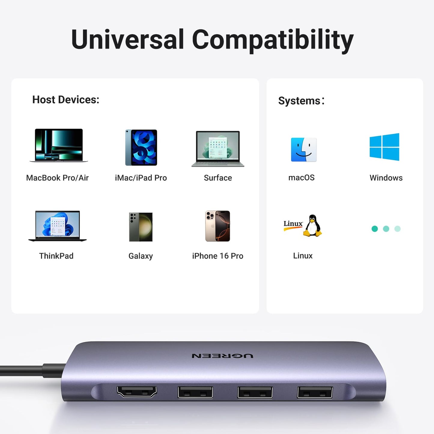 UGREEN USB C Hub, USB C HDMI adaptador 6 en 1 tipo C Hub con 4K USB C a HDMI, SD TF Card Reader, 3 puertos USB 3.0 para MacBook Pro 2019/2018/2017, Galaxy Note 10 S10 S9 S8 Plus, Chromebook, XPS Aluminio