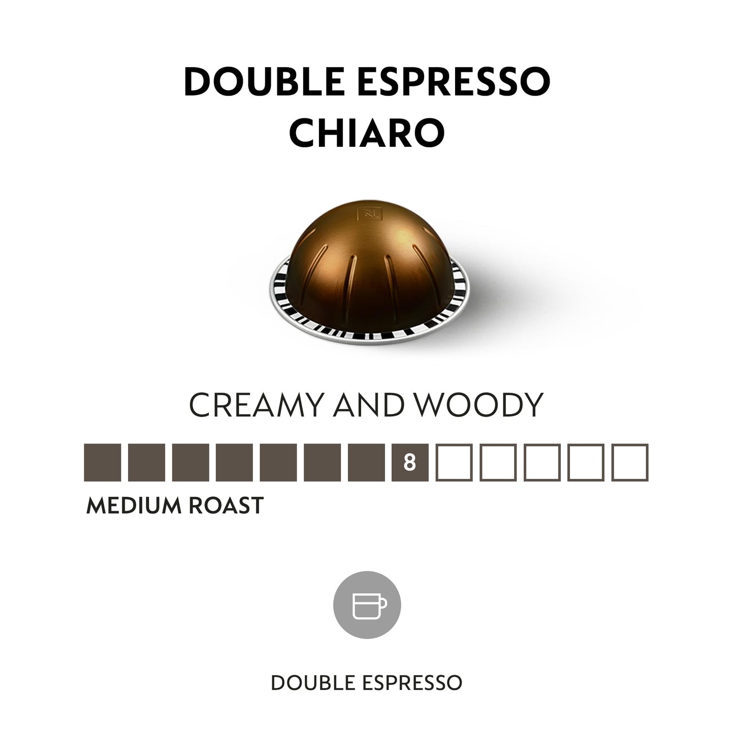 Nespresso Capsules VertuoLine, Double Espresso Chiaro, Medium Roast Espresso Coffee, 30 Count Coffee Pods, Brews 2.7oz