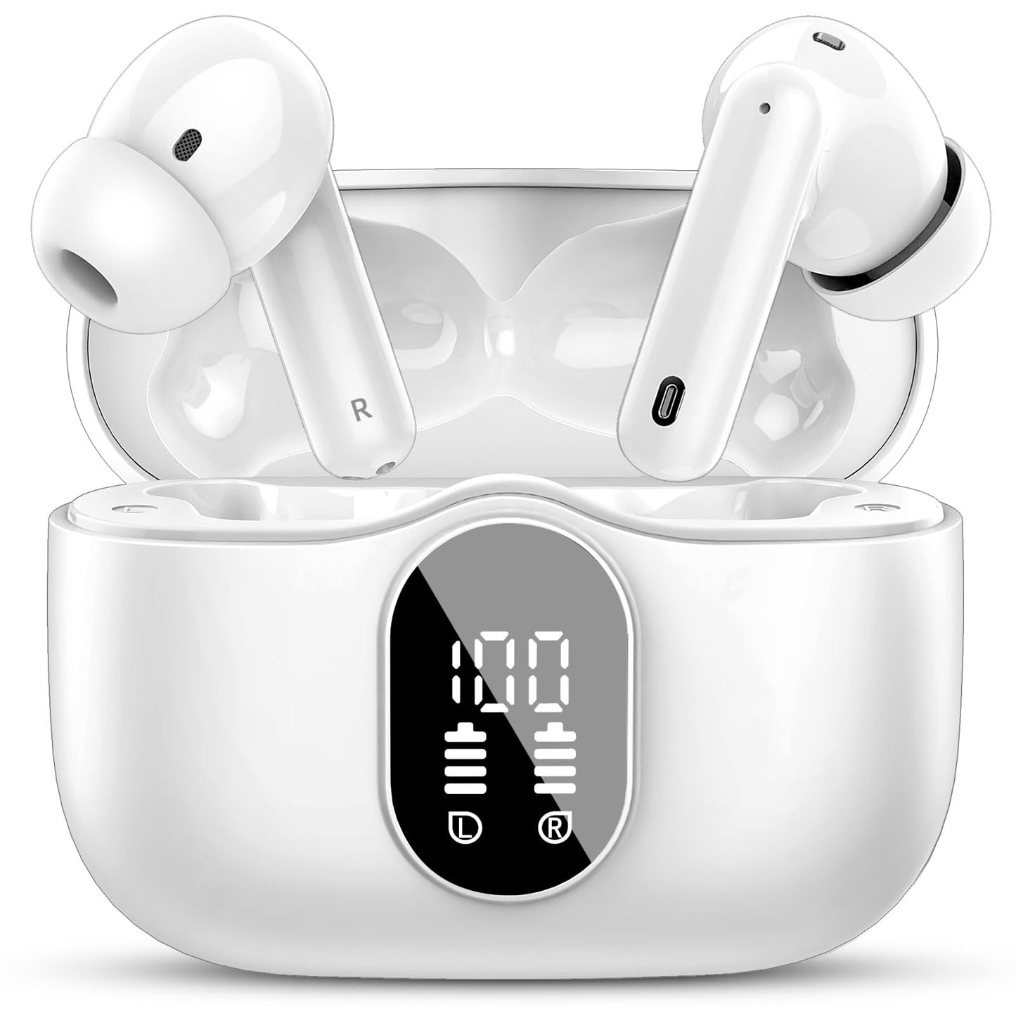 Auriculares inalámbricos, Bluetooth 5.4, estéreo de graves, auriculares con micrófono con cancelación de ruido, pantalla LED, llamadas claras, auriculares Bluetooth impermeables IP7 para laptop