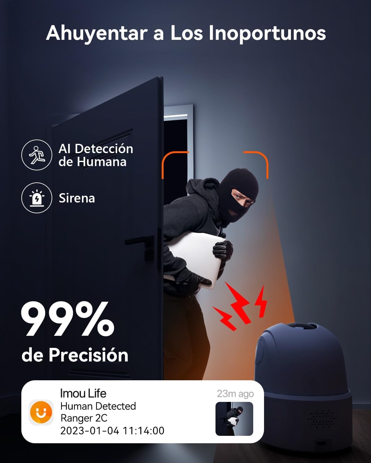 Imou Cámara IP WiFi Interior 2K(3MP) con Detección de Humano, Cámara de Vigilancia WiFi Interior 360° con Sirena, Audio Bidireccional, Modo de Privacidad, Compatible con Alexa para Bebé/Mascotas