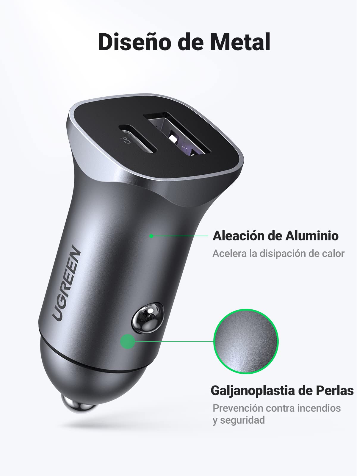 UGREEN 30W Cargador Coche USB C con Cable 1M Carga Rápida PD QC 3.0 PPS