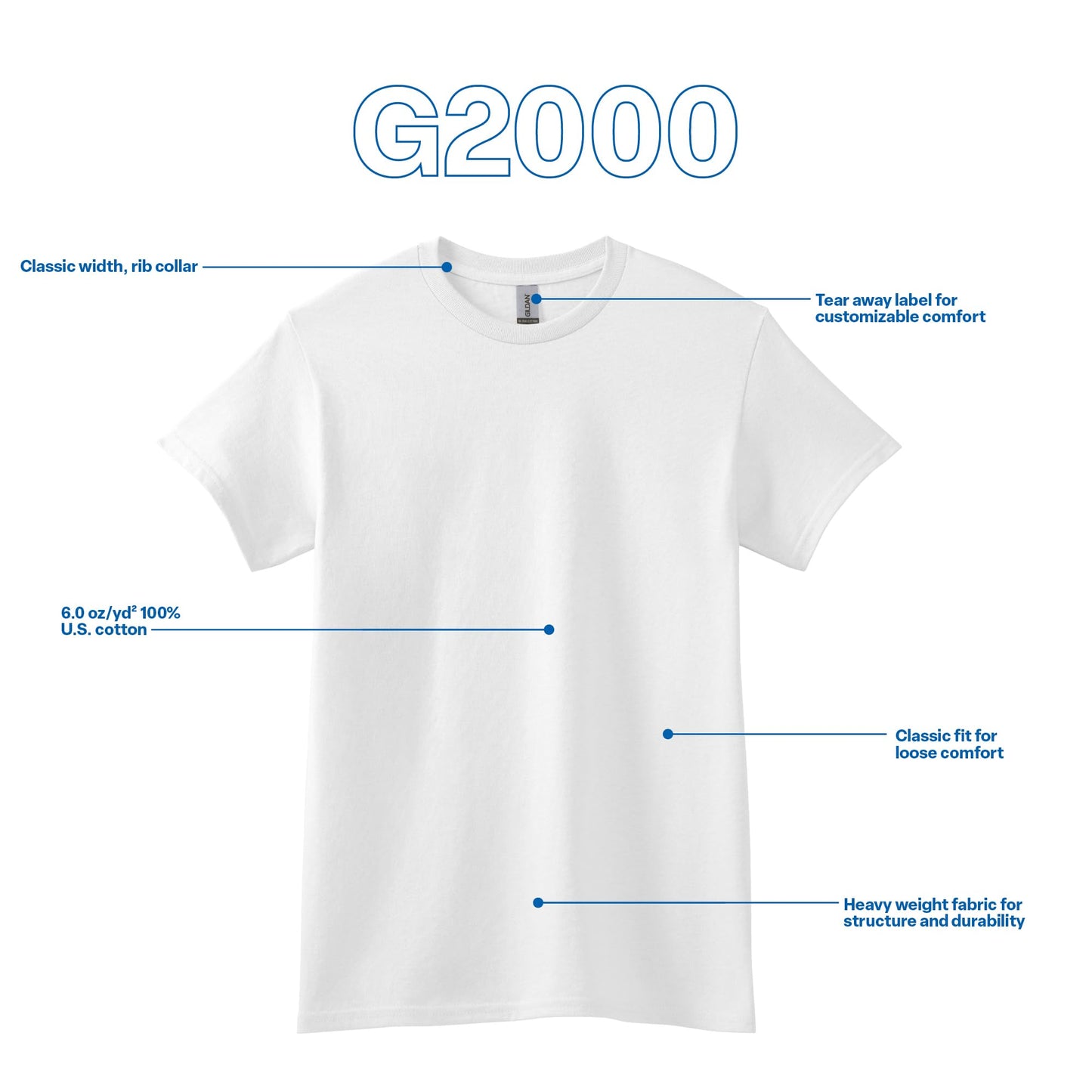 Gildan Men's G2000 Ultra Cotton Adult T-Shirt, 2-Pack, White, Large
