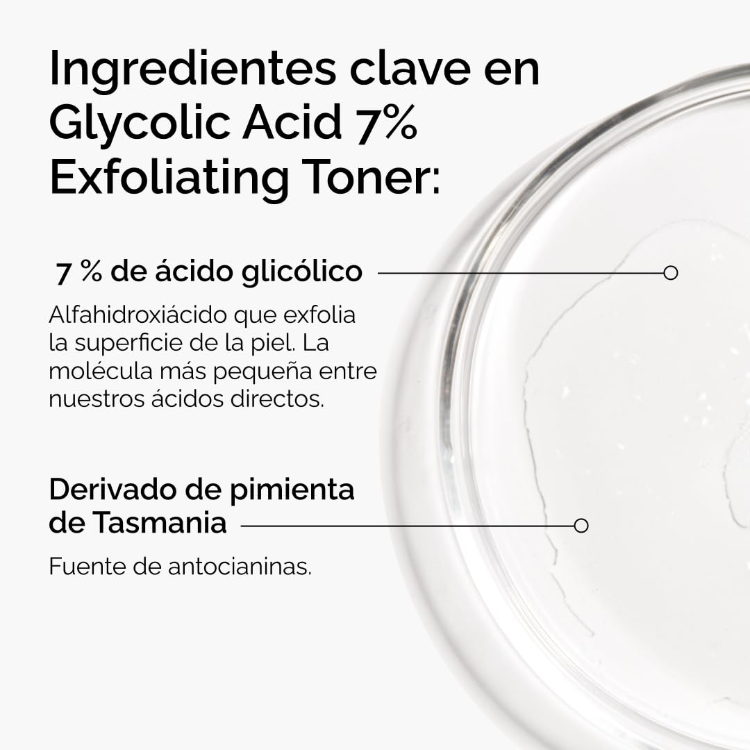 The Ordinary Glycolic Acid 7% Exfoliating Toner, Tónico Exfoliante con Ácido Glicólico, Tónico diario iluminador y suavizante para un tono de piel más uniforme, 240 ml