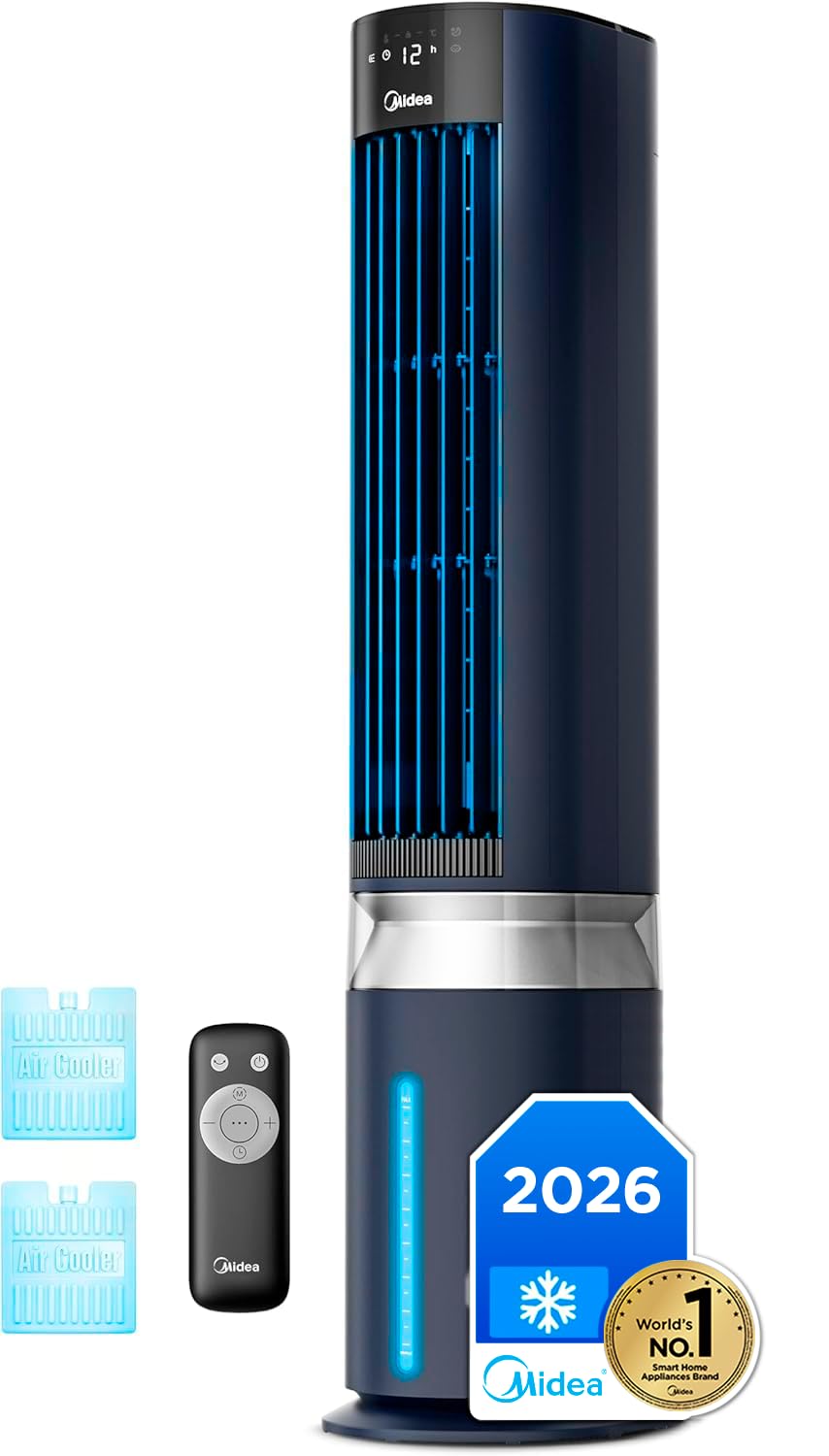 MIDEA Climatizador Evaporativo Portátil 3 en 1 Capacidad 7L y Mando a Distancia | Ventilador de Agua, Enfriador de Aire, Humidificador, 6 Velocidades, 5 Modos, Temporizador 12H, Oscilación 85º, con IA