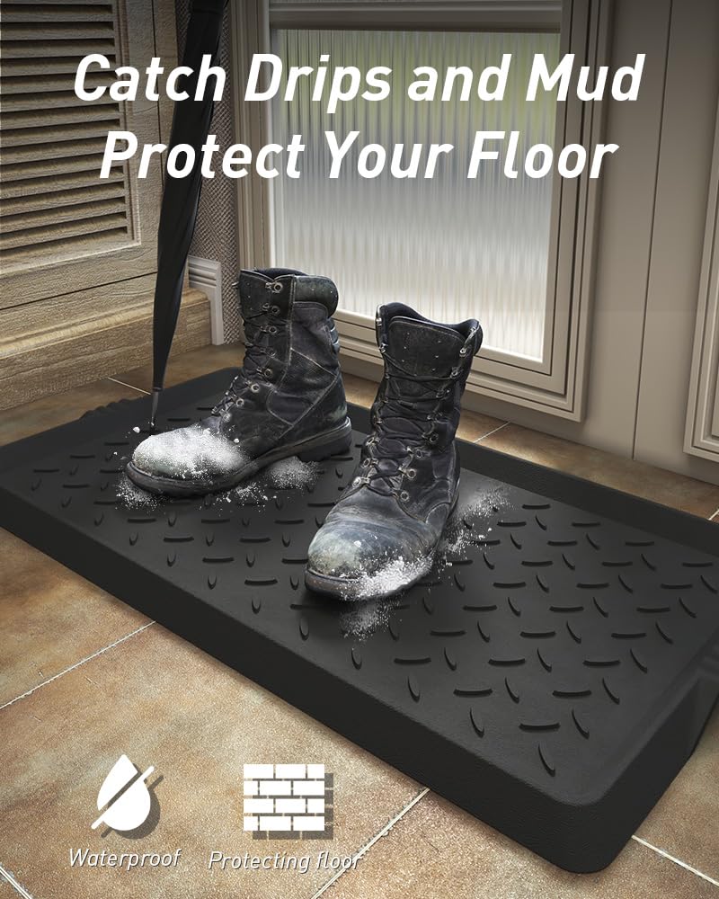 SUPENUIN Alfombrilla de goma resistente con borde impermeable para zapatos, para entrada, interior y exterior, multiusos, atrapa todas las bandejas, almacenamiento de zapatos de entrada, 16 x 27.5