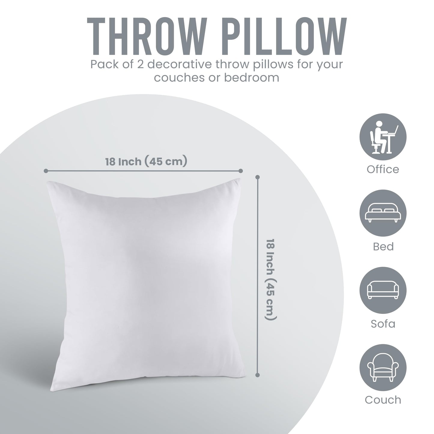 Utopia Bedding Relleno de Cojín 45 x 45 cm (2 Unidades), Almohadas de Sofá (Blanco)