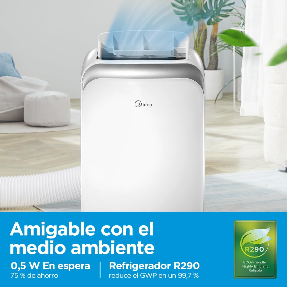 MIDEA Pingüino Aire Acondicionado Portátil Frío y Calor 3000 Frigorías / 12000 BTU - Climatizador silencioso con bomba 3500 W Air conditioner 4 modalidades con kit de ventana y control remoto