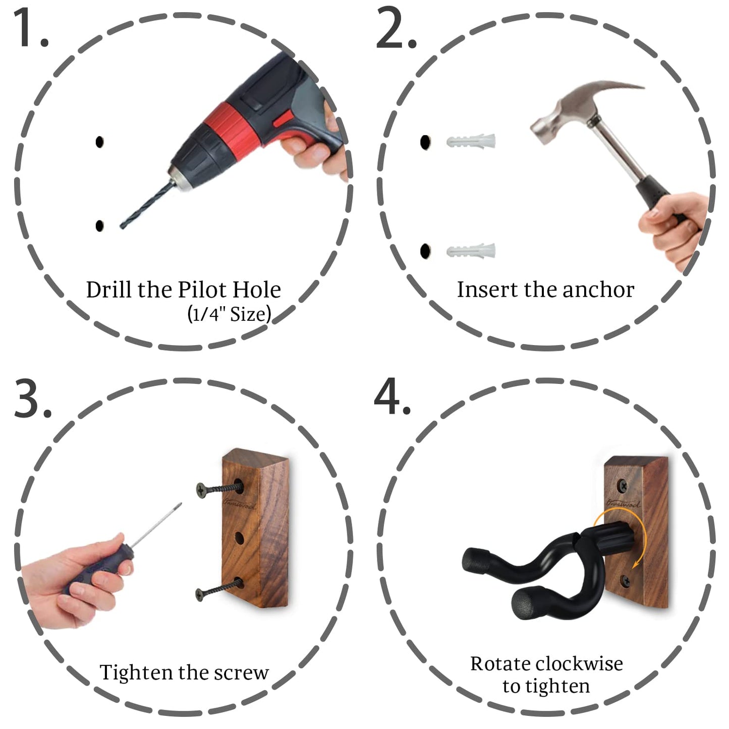 Onmiwod Soporte de pared para guitarra, colgador de madera de nogal negro, soporte de pared para guitarra en forma de U, soporte de pared para guitarra acústica, guitarra eléctrica, banjo, bajo, para