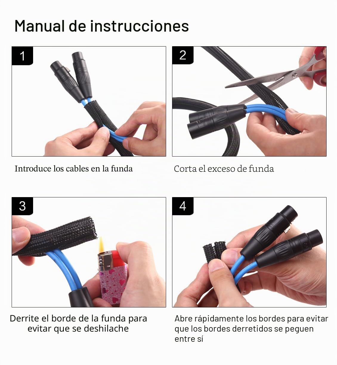 Alex Tech 13mm-3.1m Manguito de Cable Auto-Cierre Recoge Cables Cubre Cables Organizador Cables Funda Cables para Computadora PC Automotriz - Negro
