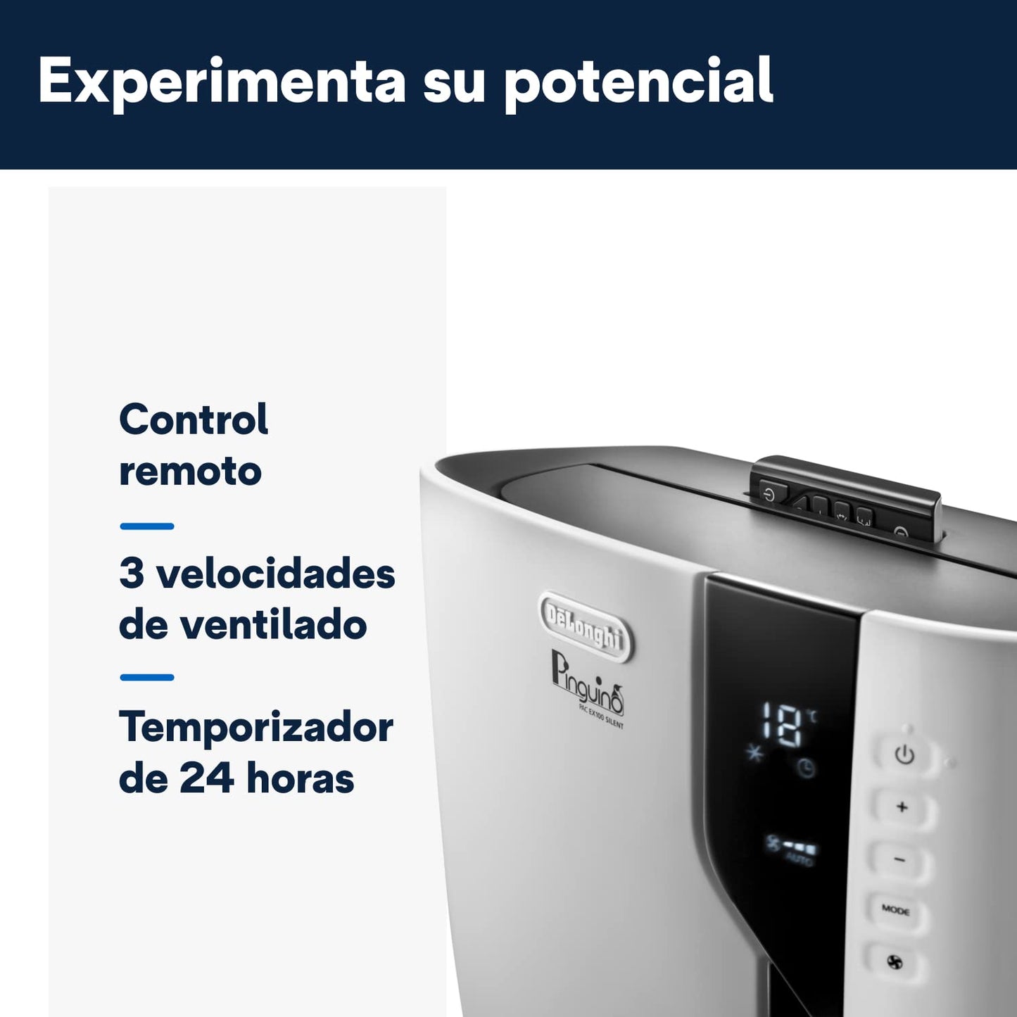 Delonghi aire acondicionado móvil monobloc 2500w 25m2 pac ex100 silent