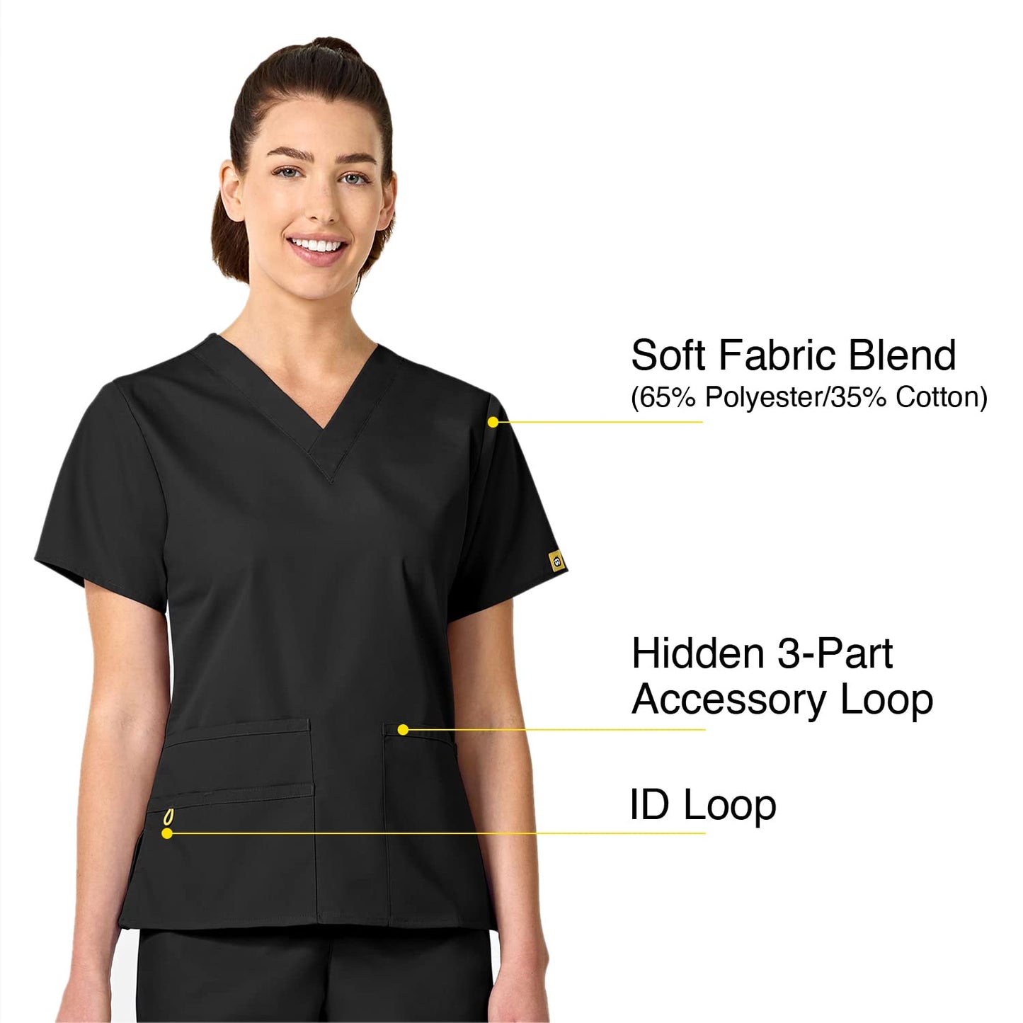 WonderWink Womens Origins Bravo V-Neck Top Medical Scrubs Shirt, Black, Medium US