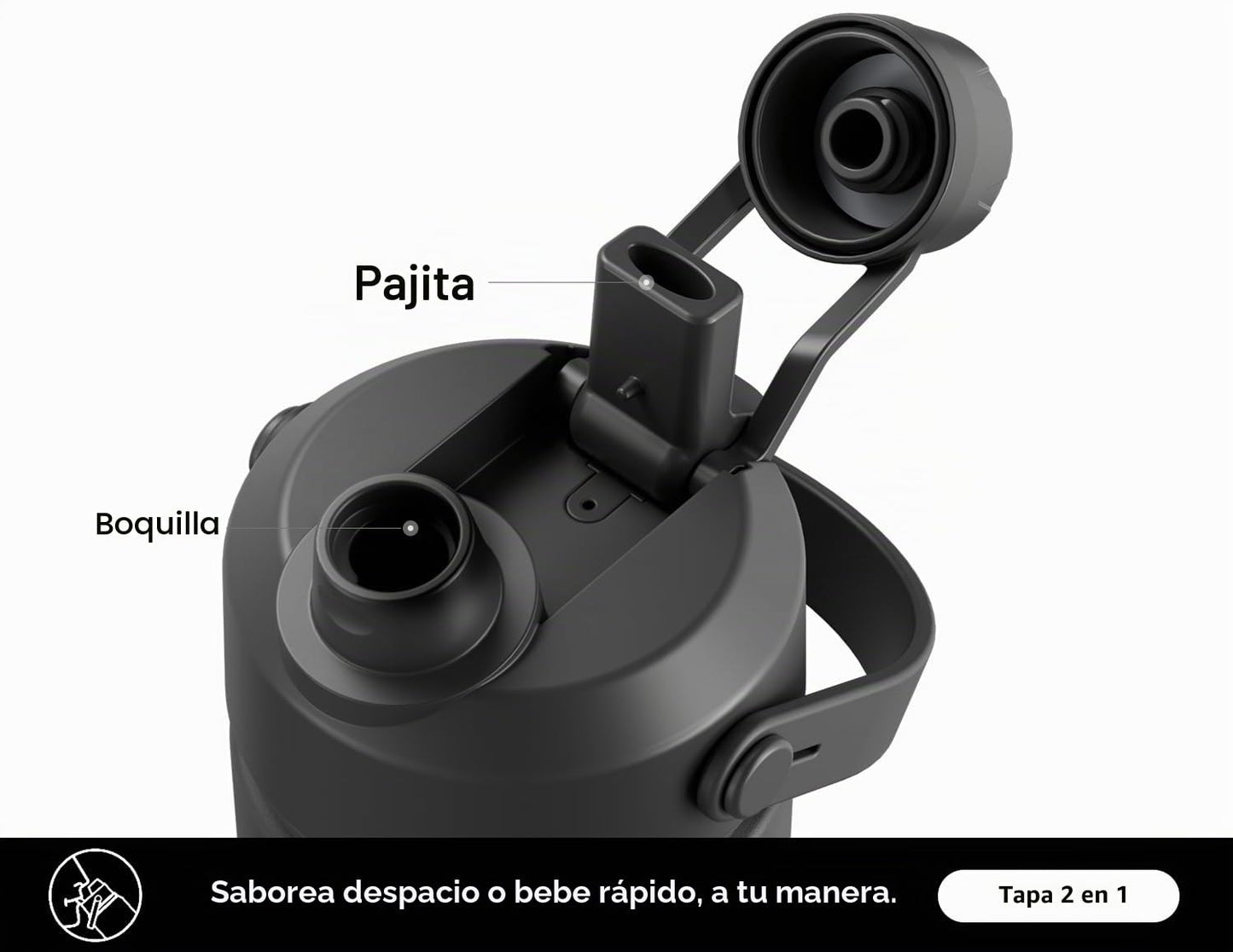 POWCAN Botella de agua térmica de 768 ml/26 oz con pajita y boquilla 2 en 1, mantiene el frío 24 horas, a prueba de fugas, se adapta al portavasos del coche, botella de acero inoxidable (Dark Knight)