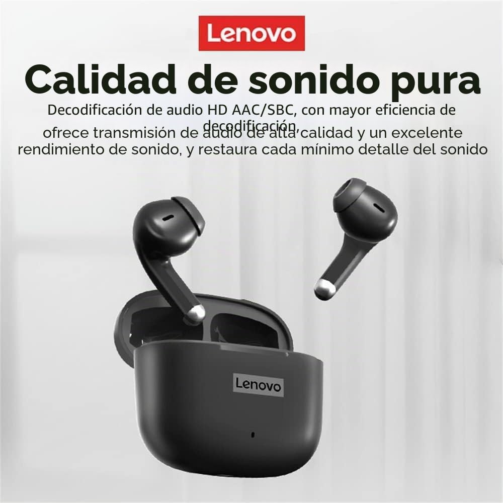 Lenovo LP40 Pro - Auriculares inalámbricos Bluetooth 5.1, 25 horas de reproducción, USB-C, carga rápida, graves profundos, control táctil, IPX5, impermeables, deportivos