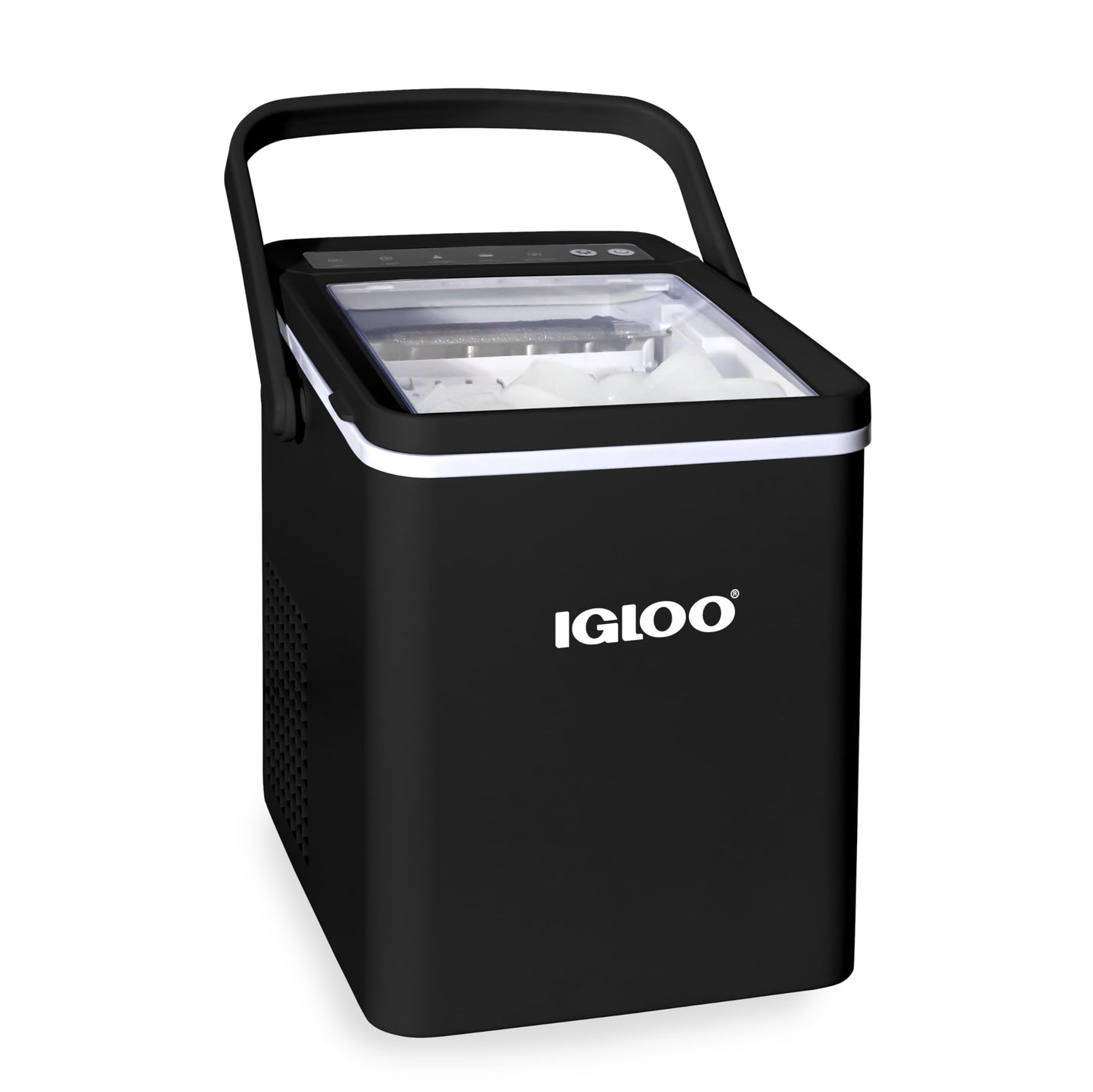 Igloo Máquina de hacer hielo de encimera autolimpiante premium, máquina de hielo portátil con mango, produce 26 libras en 24 horas. Con cubitos de hielo listos en 6-8 minutos, viene con cuchara de