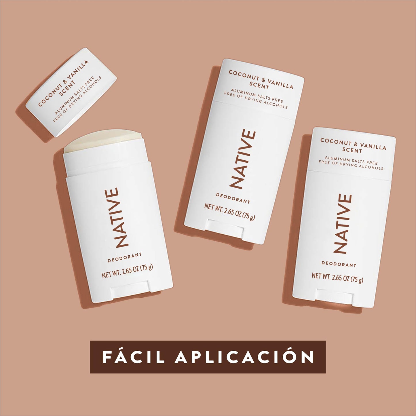 Native Desodorante para Mujeres & Hombres - Libre de Alcohol & Aluminio - Aroma a Coco & Vainilla - Con Manteca de Karité, Aceite de Coco & Bicarbonato de Sodio - Control del Olor 72 Horas (75 ml)