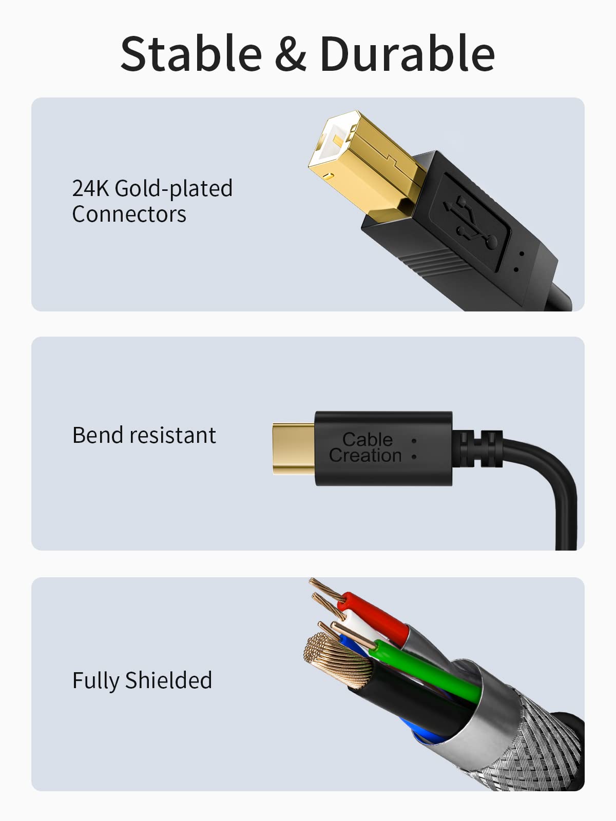 CableCreation USB 3.0 Tipo C (USB-C) a USB 2.0 B Cable Macho (USB-B) para Impresora y escáner, 6,6/2 M en Negro