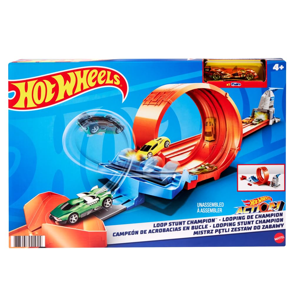 Hot Wheels Campeonato de loopings Pista de Coches de Juguete con Lanzador, Incluye 1 vehículo, Modelo Surtido (Mattel GTV13)