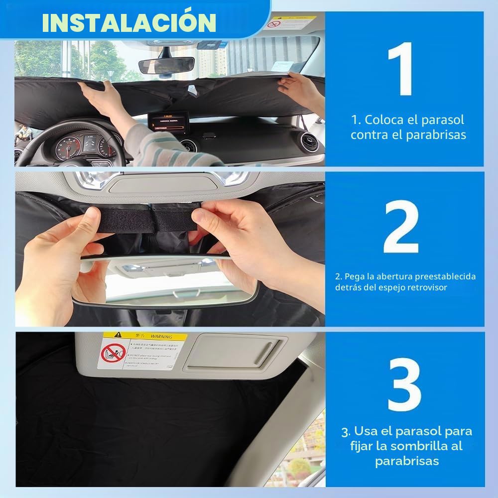 Aokdom Parasol de Vidrio Grueso 240T para automóvil y Viene con Bolsa de Almacenamiento, Mantiene el Interior del Coche Fresco, Parasol Universal para Parabrisas (57.1 x 31.5 Pulgadas)